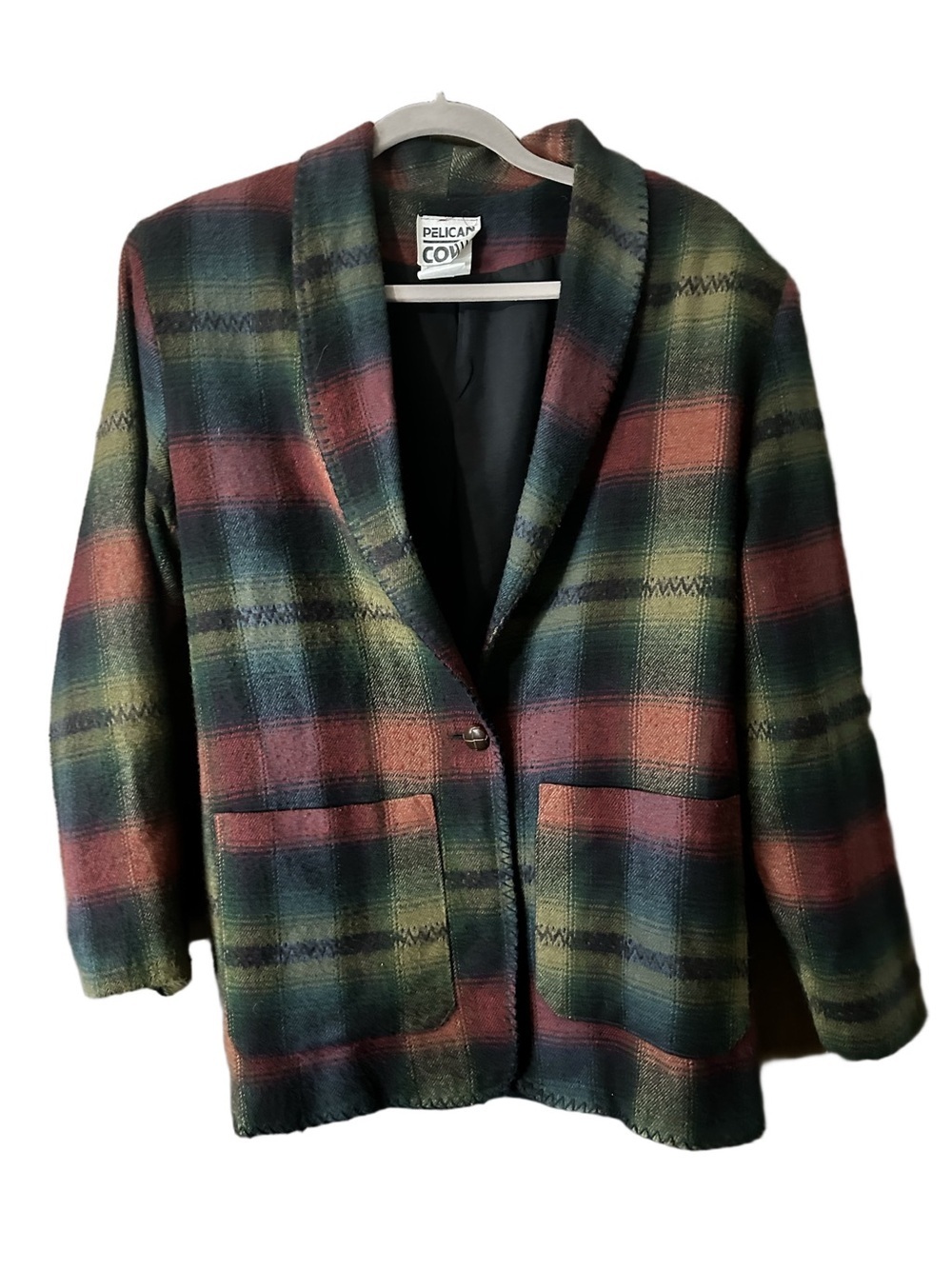 Vtg Pelican Cove Multicolour Plaid Women's Blazer Jacket Green & Rust Sz Medium
